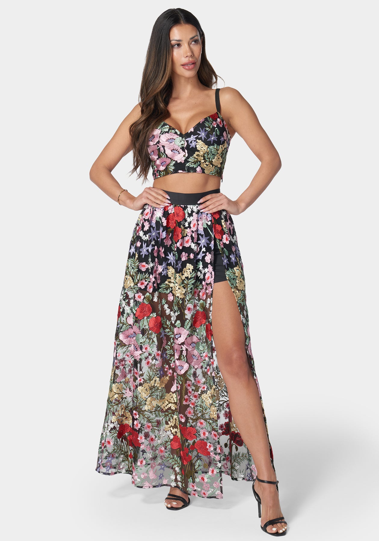 Bebe Women's Floral Embroidered Two Piece Set, Black, Small Bebe Women's Floral Embroidered Two Piece Set, Black, Small