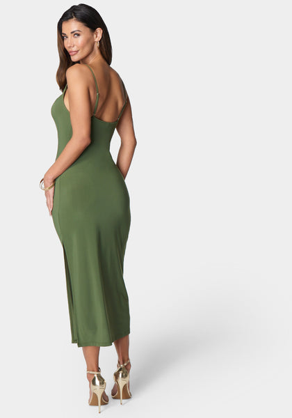 Cowl Neck Spaghetti Strap Slit Maxi | bebe Cowl Neck Spaghetti Strap Slit Maxi | bebe