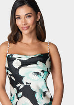 Printed Satin Cowl Neck Dress