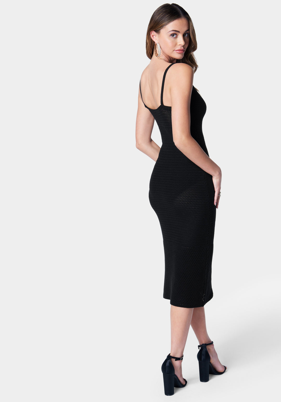 Crochet Midi Slit Dress Black - bebe Crochet Midi Slit Dress Black - bebe