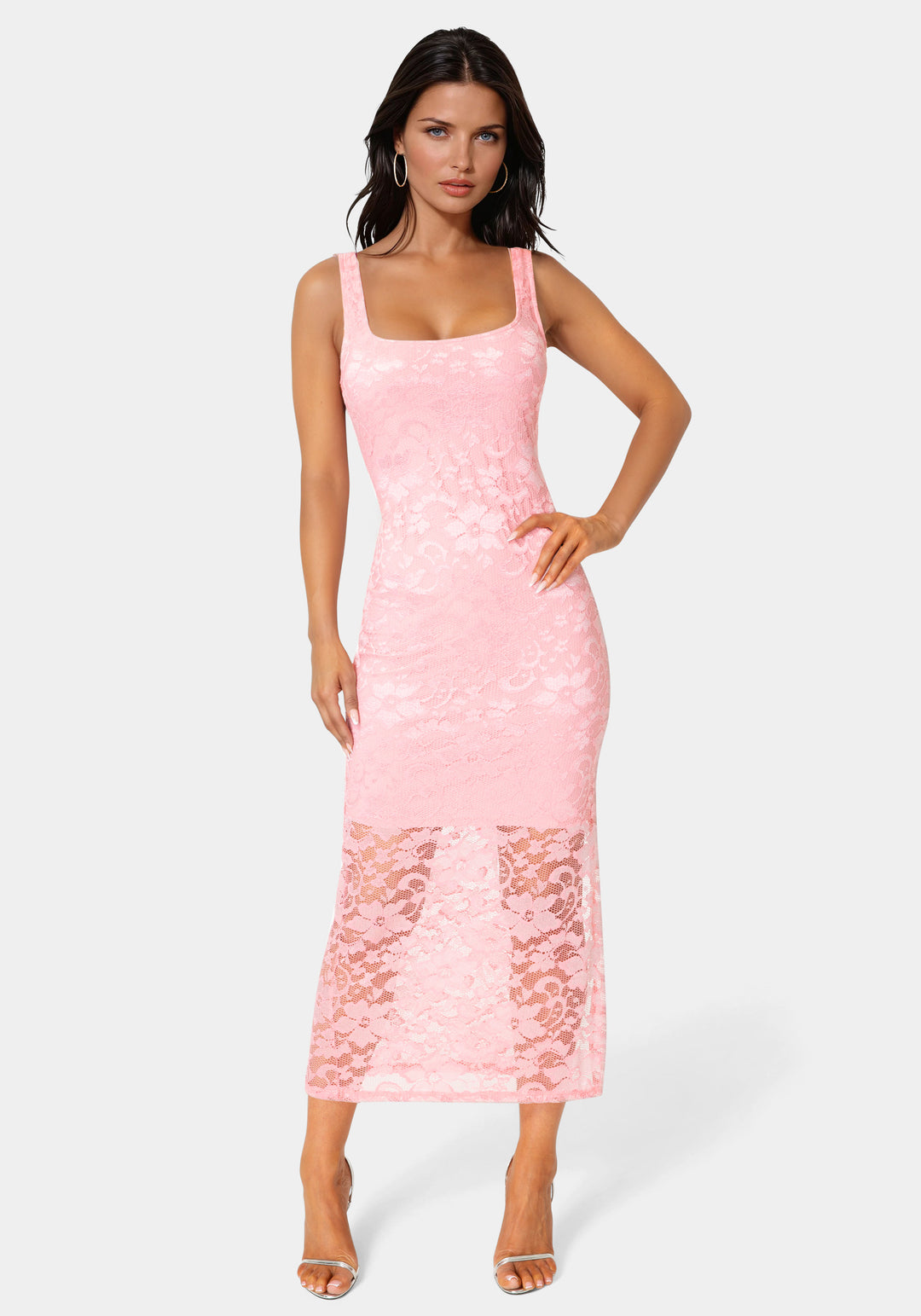 Pink White Lace Tank Dress Two Pieces White Lace Top Pink Long Prom Dress With High Pink White Lace Tank Dress Two Pieces White Lace Top Pink Long Prom Dress With High