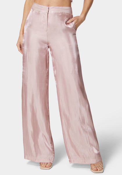 Iridescent Satin High Waist Palazzo Leg Pants | bebe