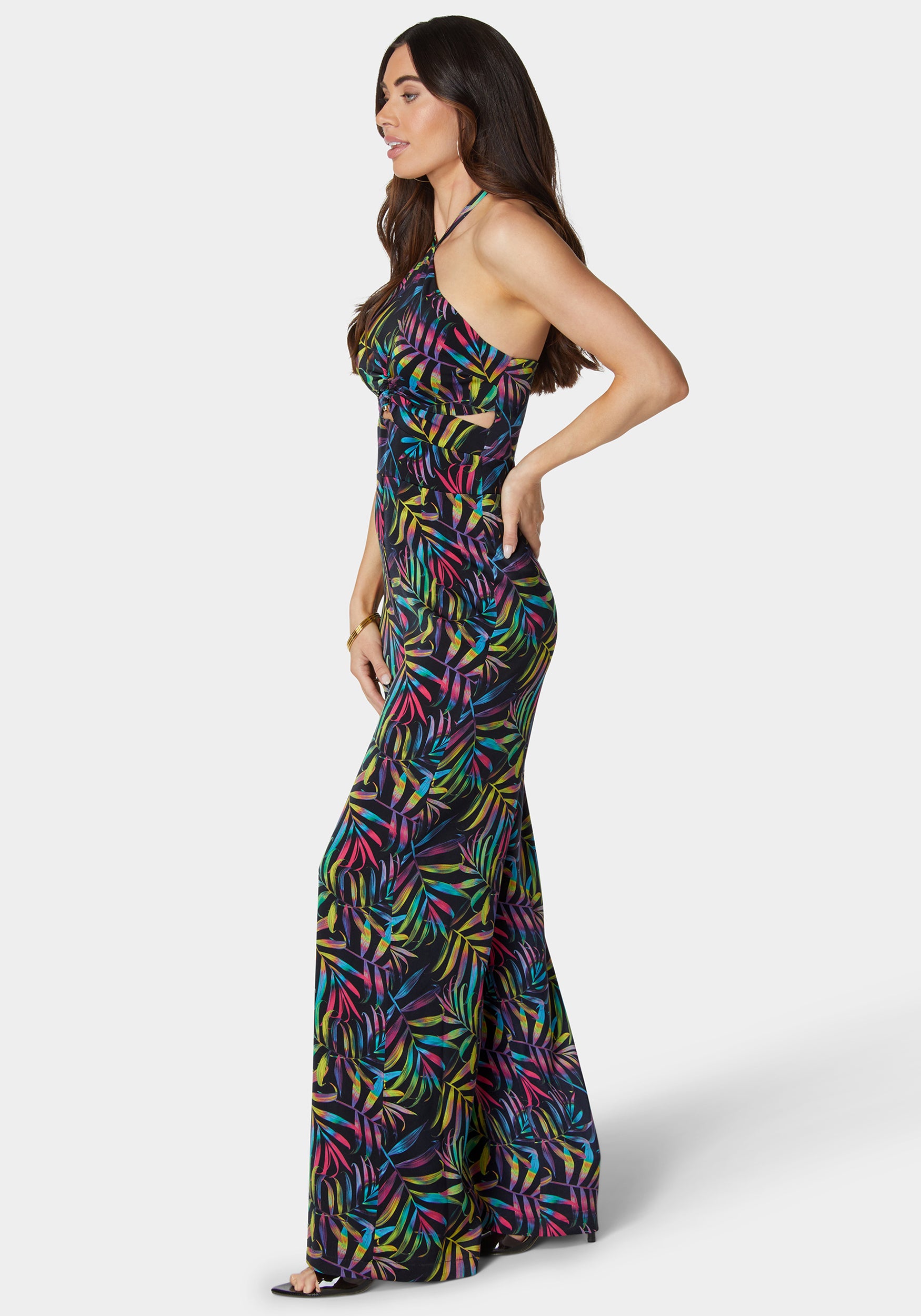 Side Cutouts Gold Heart-shaped Wide-leg Jumpsuit main image 1
