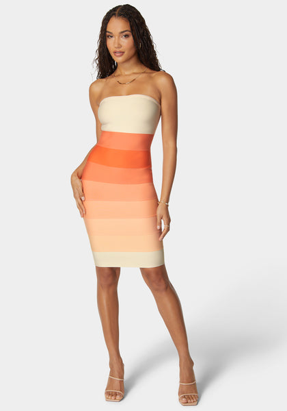 Bebe Women's Strapless Colorblock Bandage Midi