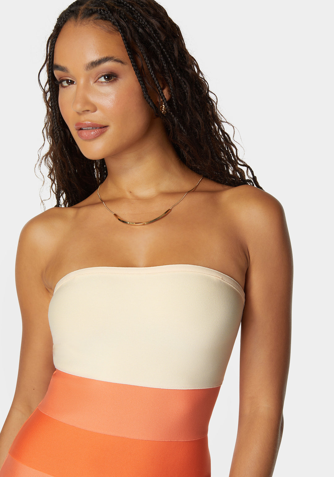Bebe Women's Strapless Colorblock Bandage Midi - Peachmul Bebe Women's Strapless Colorblock Bandage Midi - Peachmul