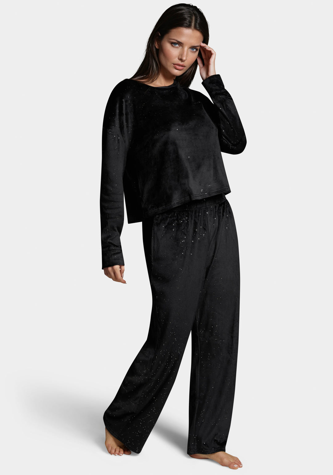 Side View-Velour Pant Set With Mirror Paper-Black Beauty
