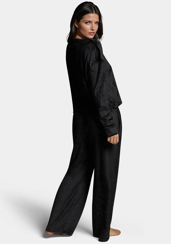 Back View-Velour Pant Set With Mirror Paper-Black Beauty