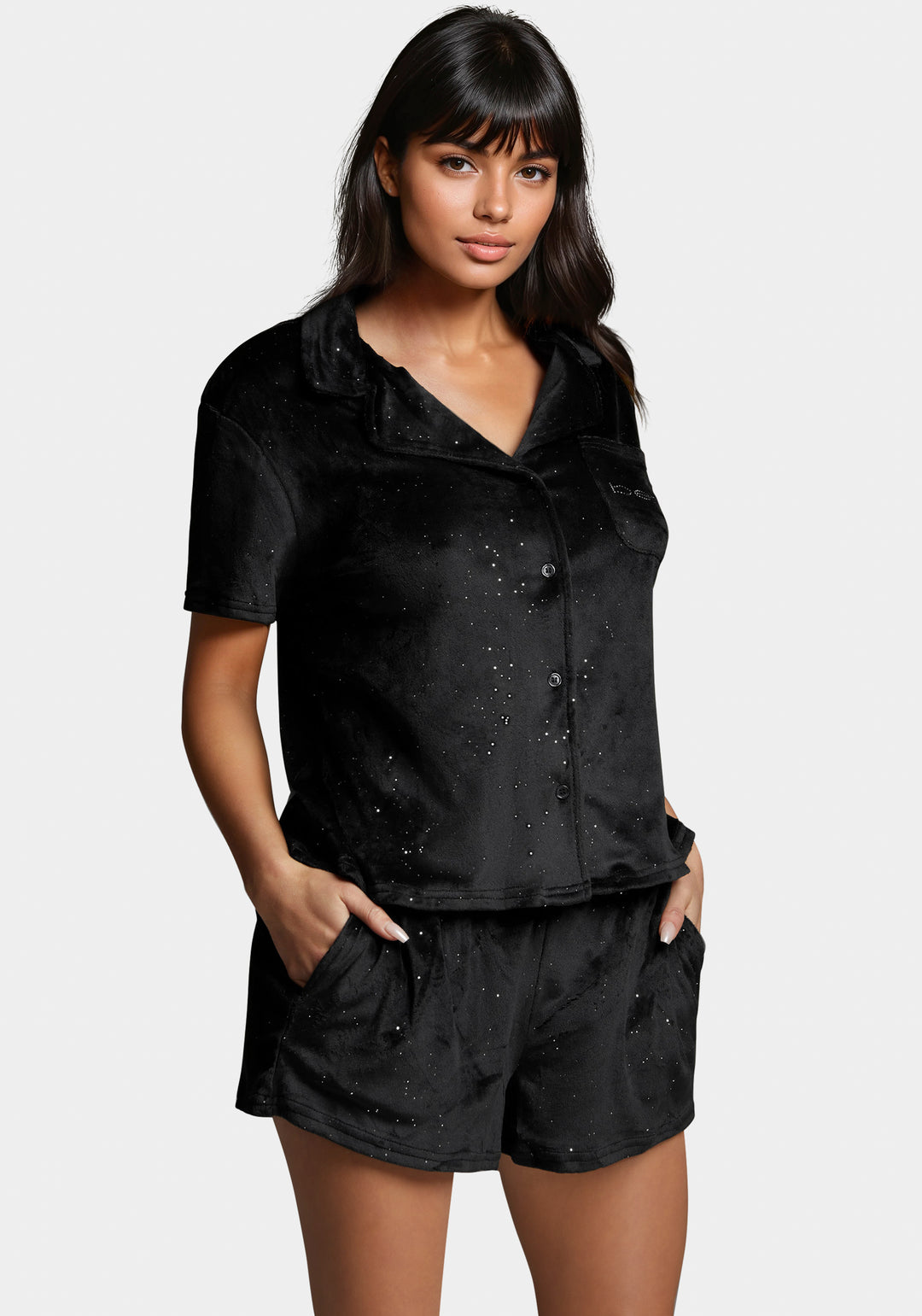 Side View-Mirror Paper Notch Short Sleeve Set-Black Beauty
