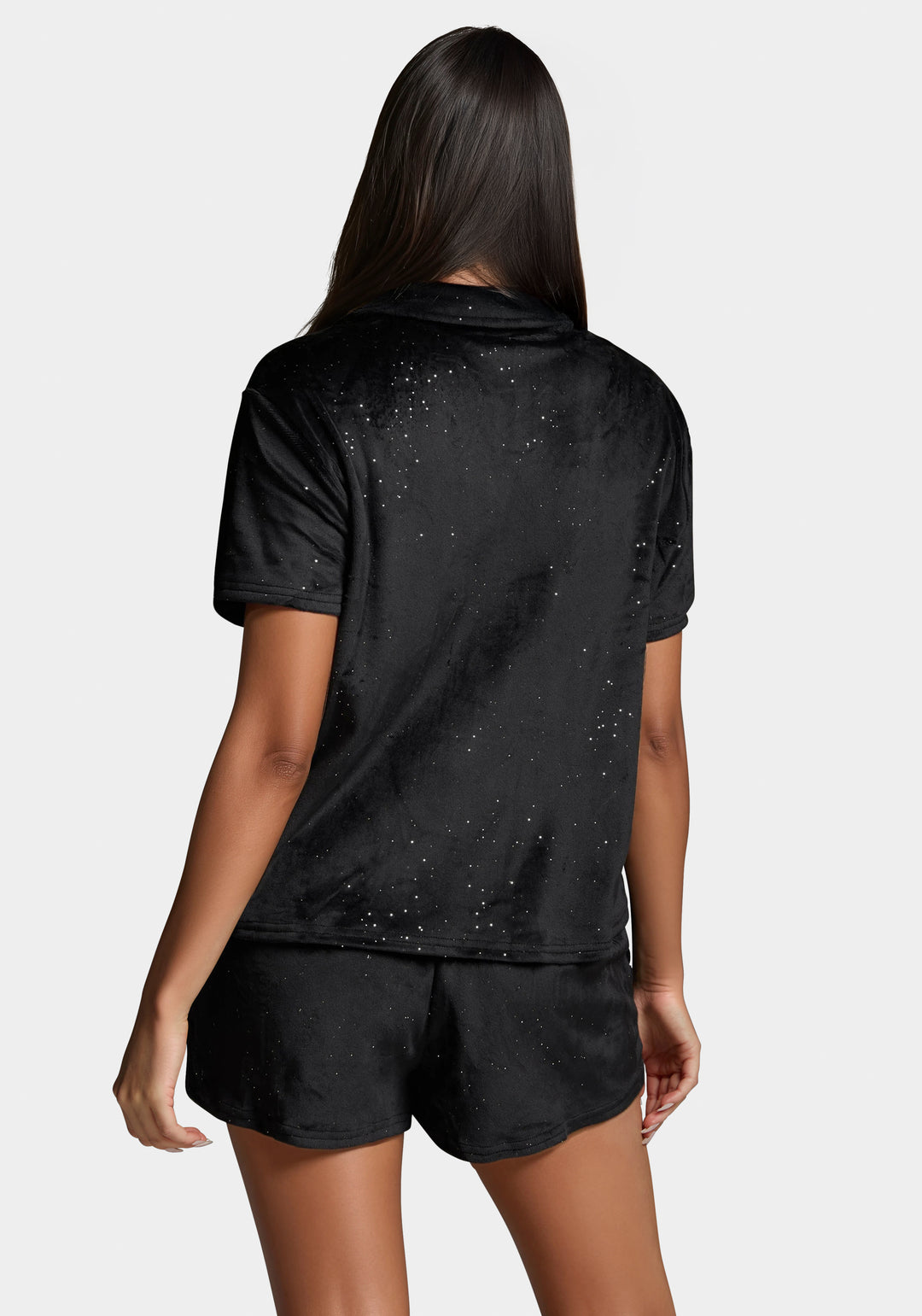 Back View-Mirror Paper Notch Short Sleeve Set-Black Beauty