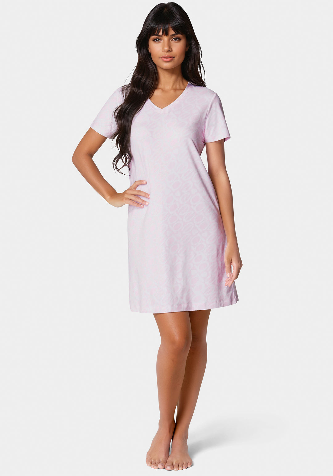 Front View-V-Neck Printed Logo Dormshirts-Light Pink