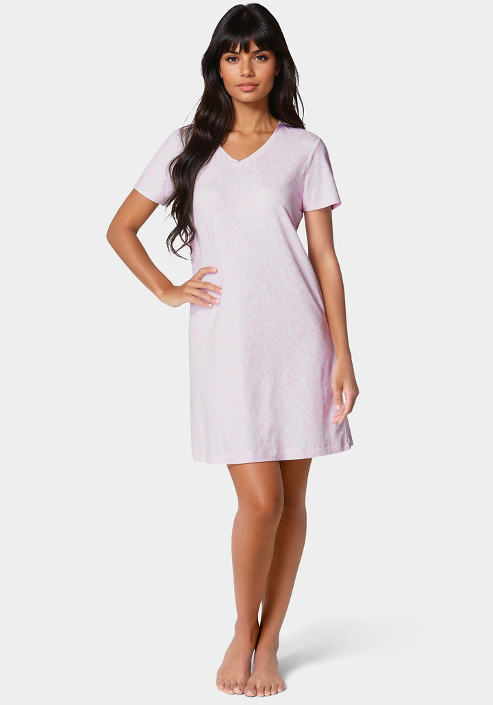 Front View-V-Neck Printed Logo Dormshirts-Light Pink