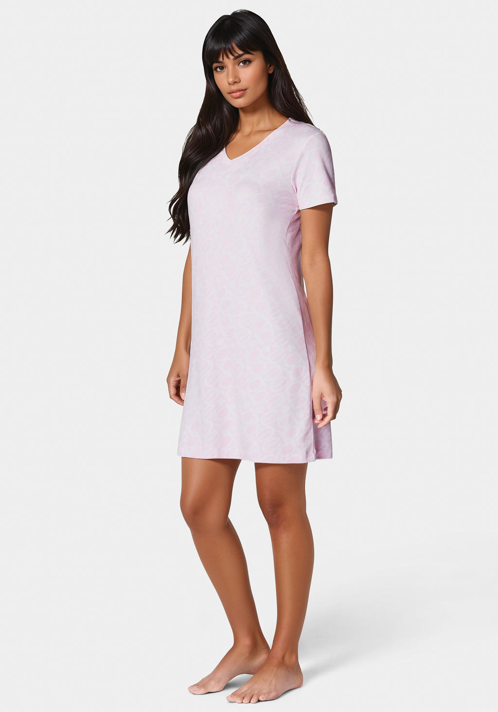 Side View-V-Neck Printed Logo Dormshirts-Light Pink