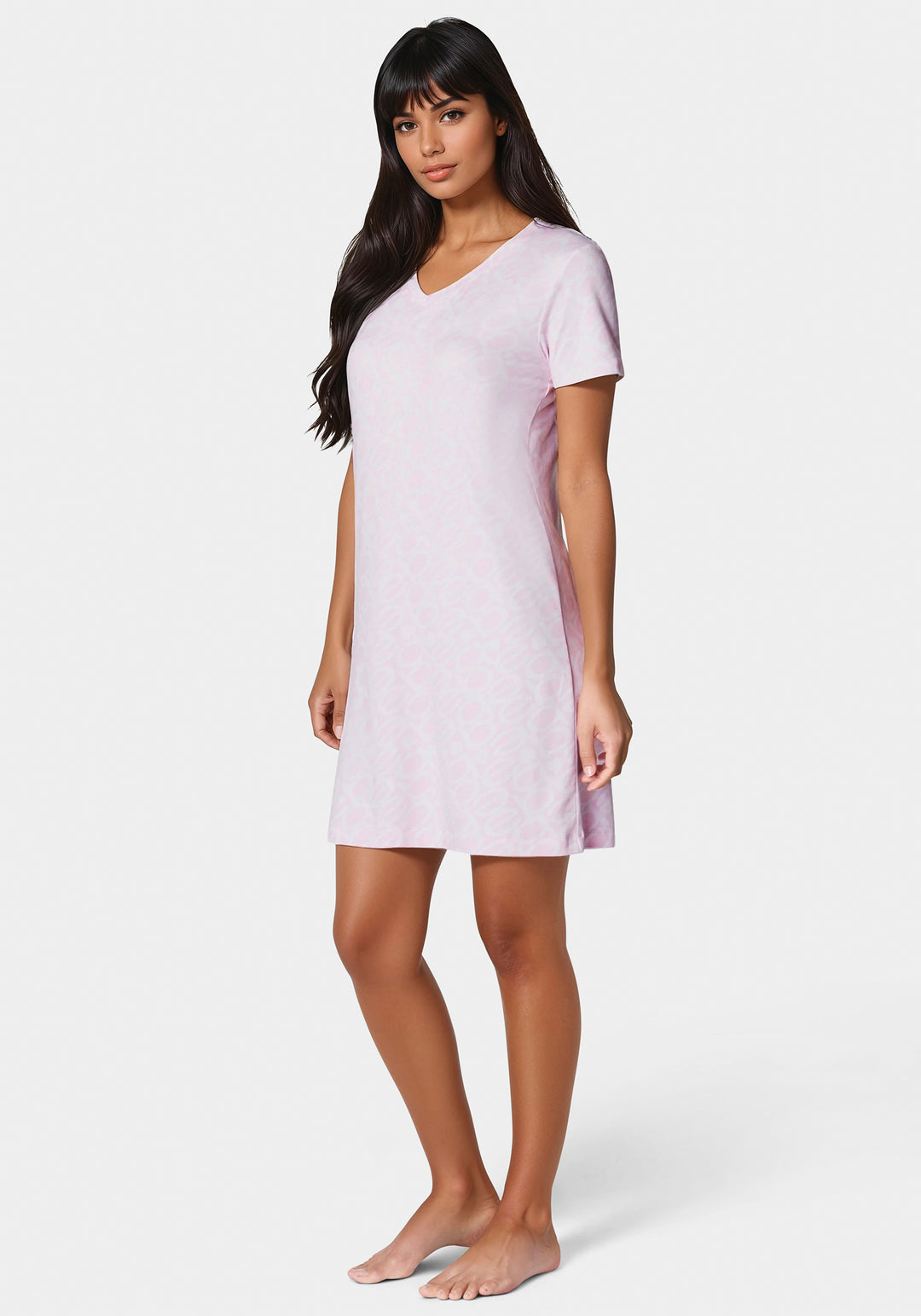 Side View-V-Neck Printed Logo Dormshirts-Light Pink