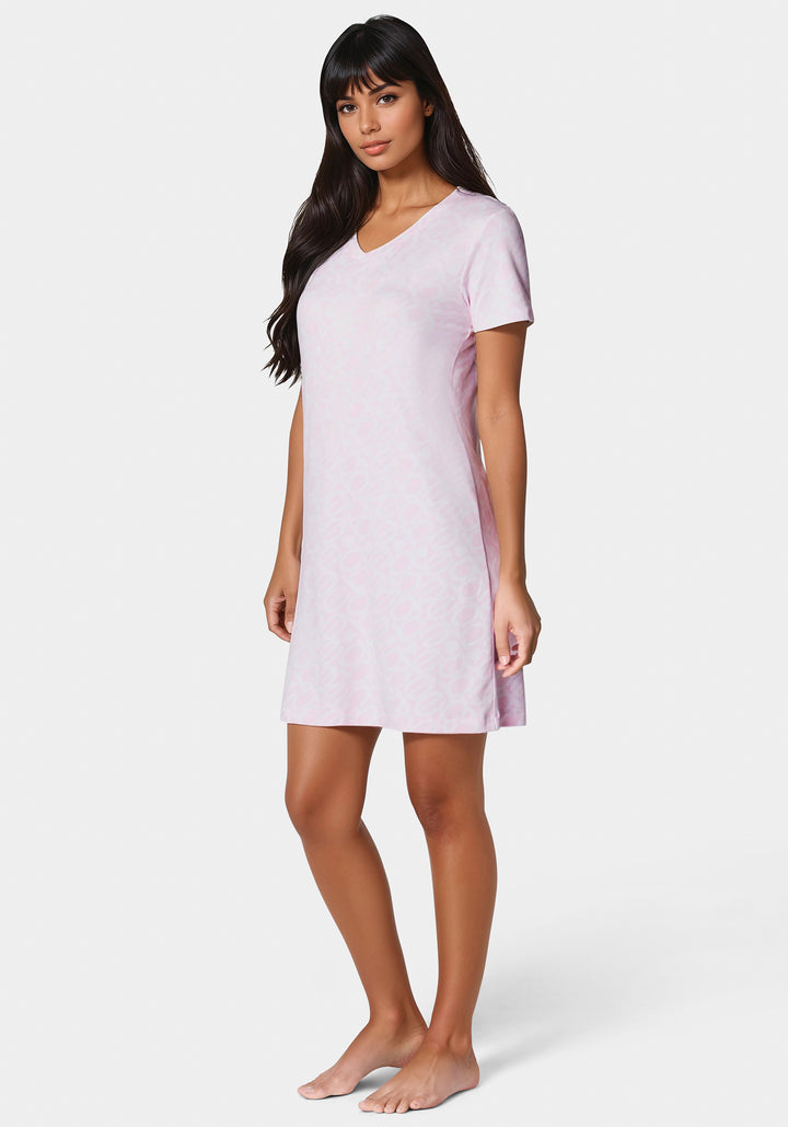 Side View-V-Neck Printed Logo Dormshirts-Light Pink