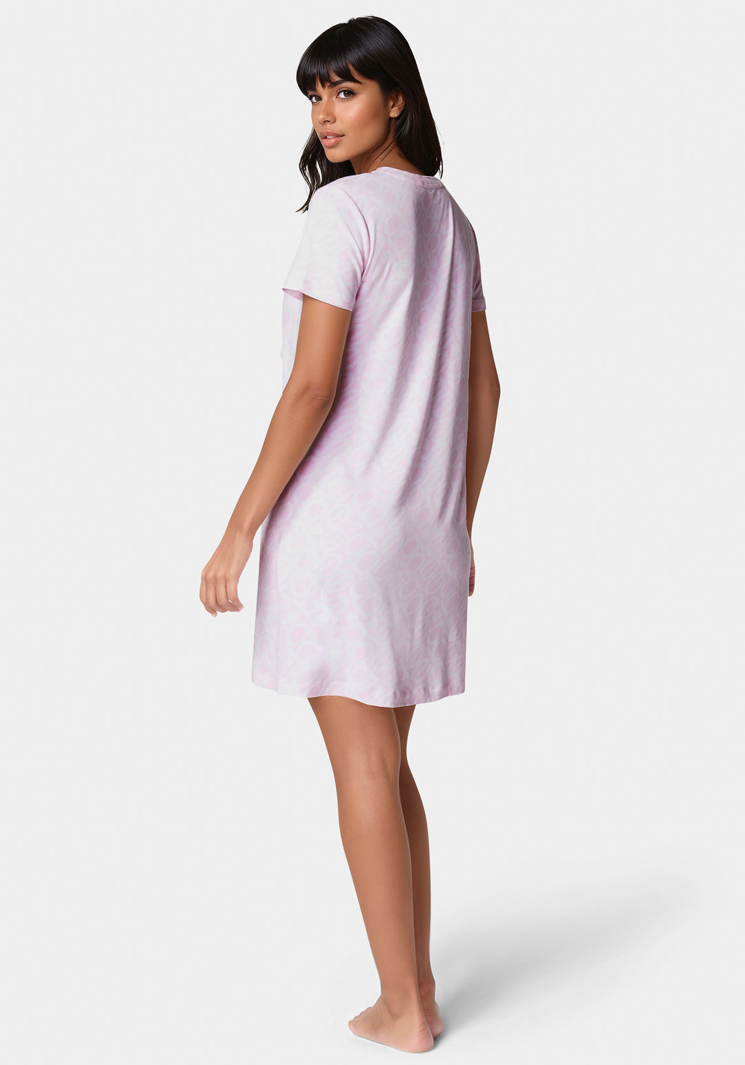 Back View-V-Neck Printed Logo Dormshirts-Light Pink