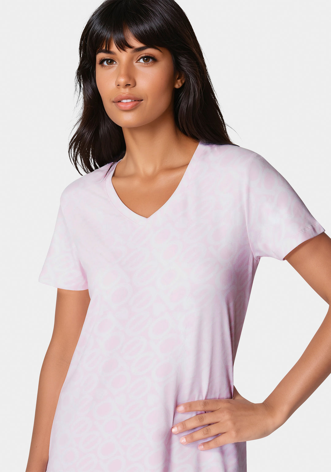 Other View-V-Neck Printed Logo Dormshirts-Light Pink