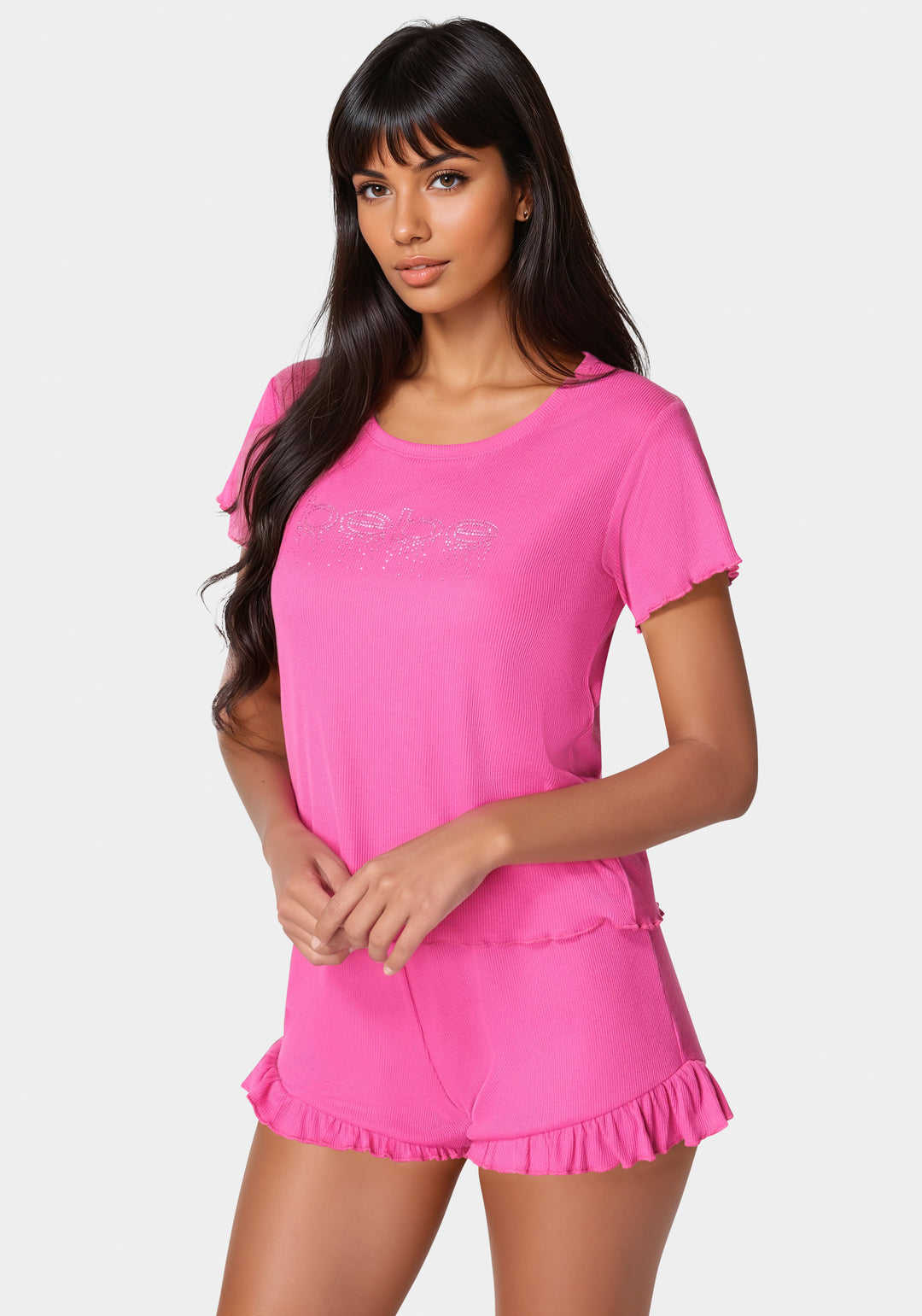 Side View-Rib Short Sets-Fuchsia