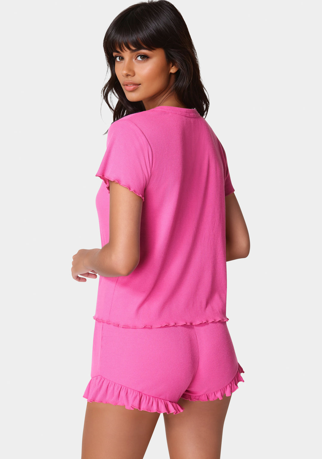 Back View-Rib Short Sets-Fuchsia