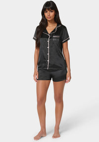 Front View-Button Up Short Set-Black