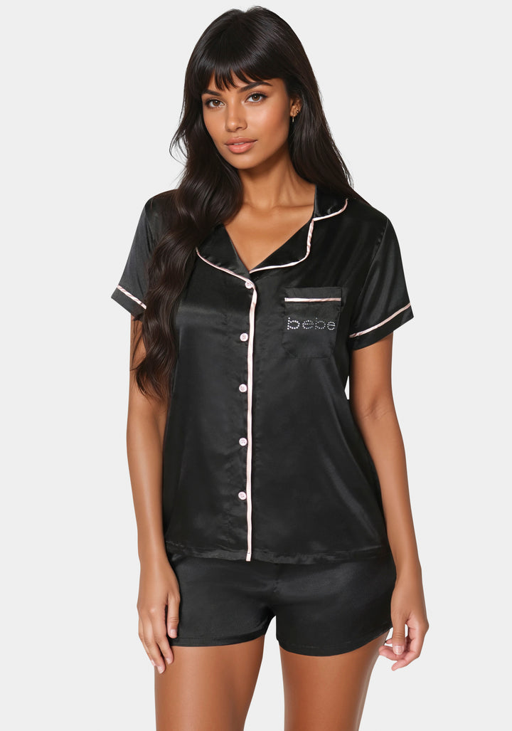 Side View-Button Up Short Set-Black