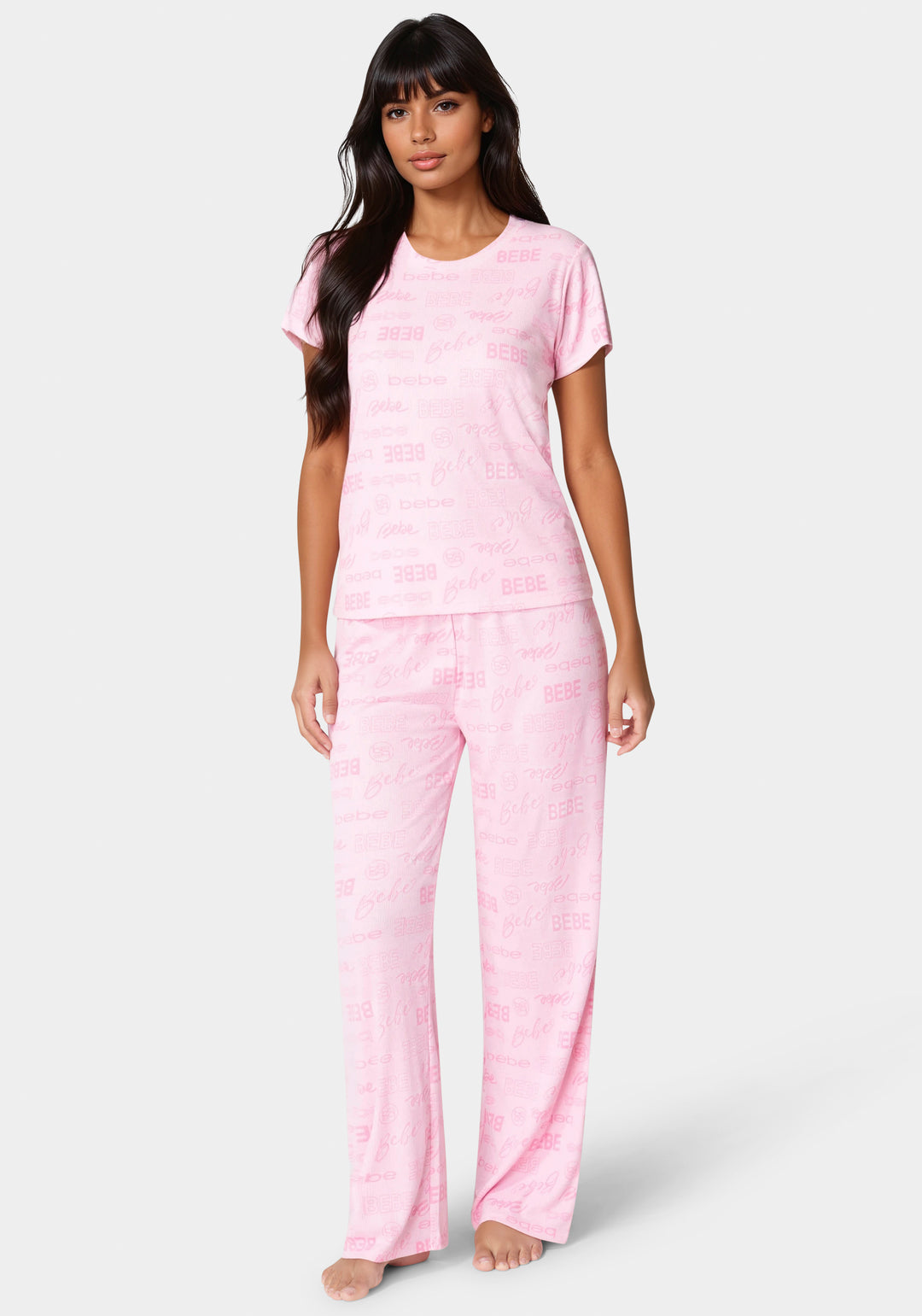 Front View-Rib Pant Sets-Light Pink