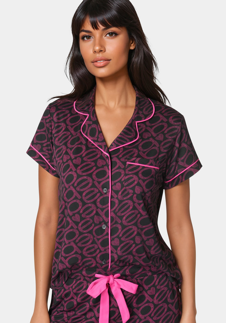 Other View-Printed Notch Collar Pant Set-Black