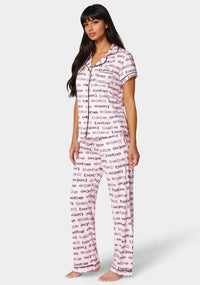 Side View-Printed Notch Collar Pant Set-Blush