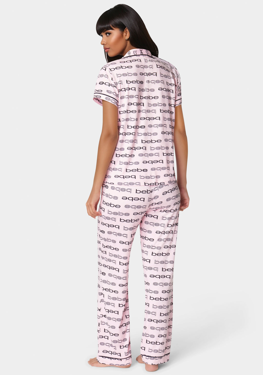 Back View-Printed Notch Collar Pant Set-Blush