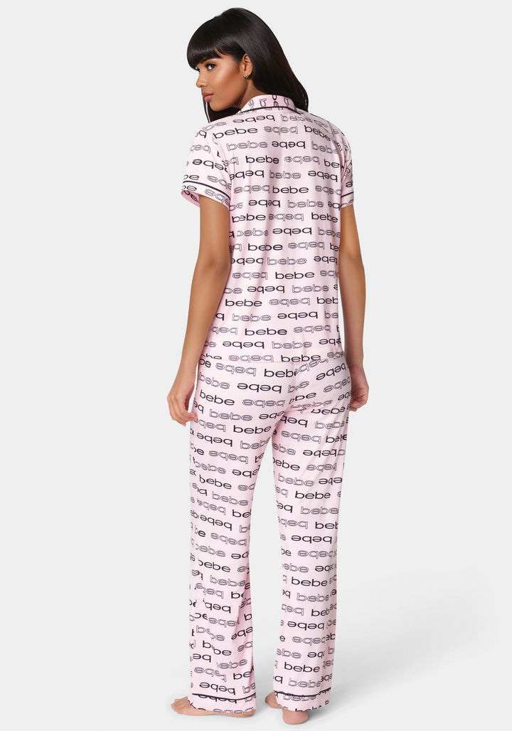 Back View-Printed Notch Collar Pant Set-Blush