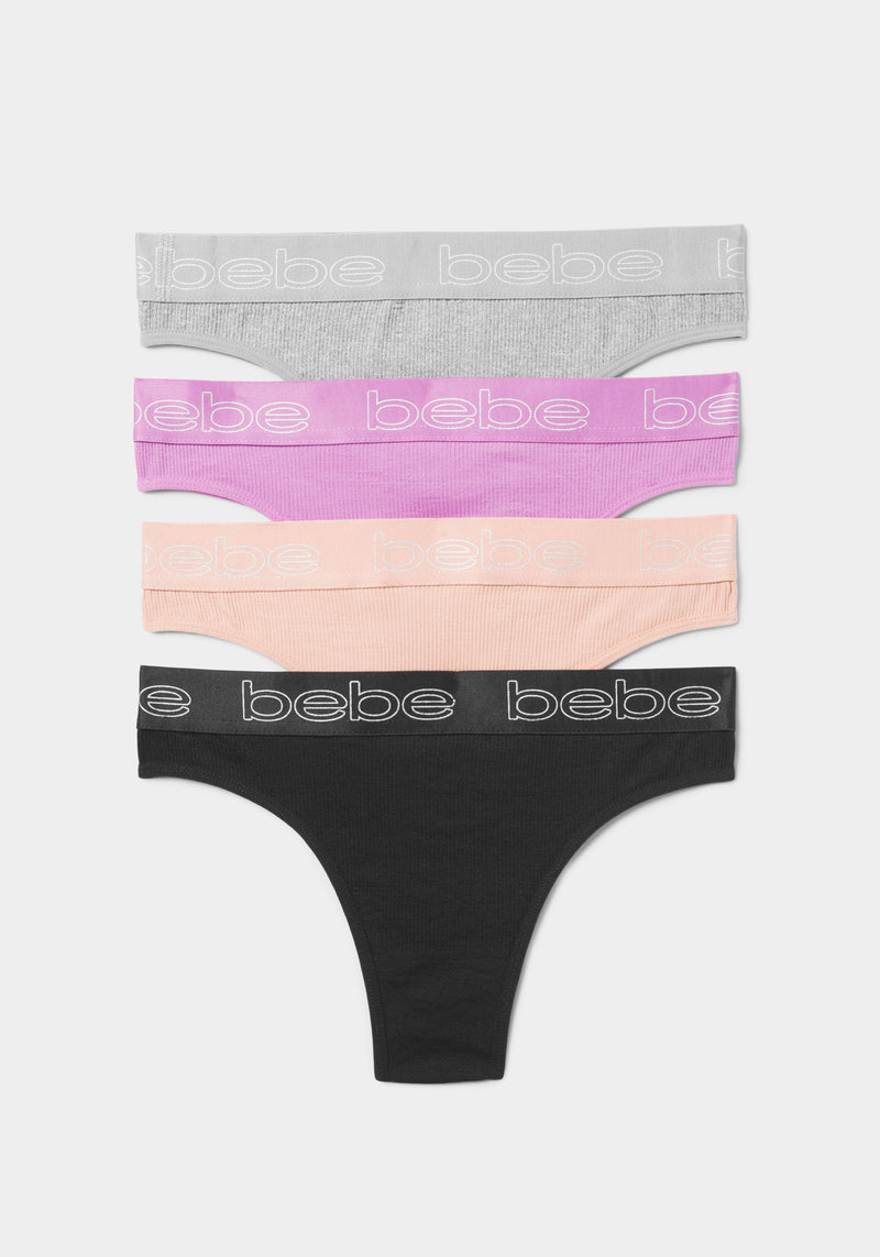 Four Pack Ribbed Seamless Microfiber Tanga Set bebe