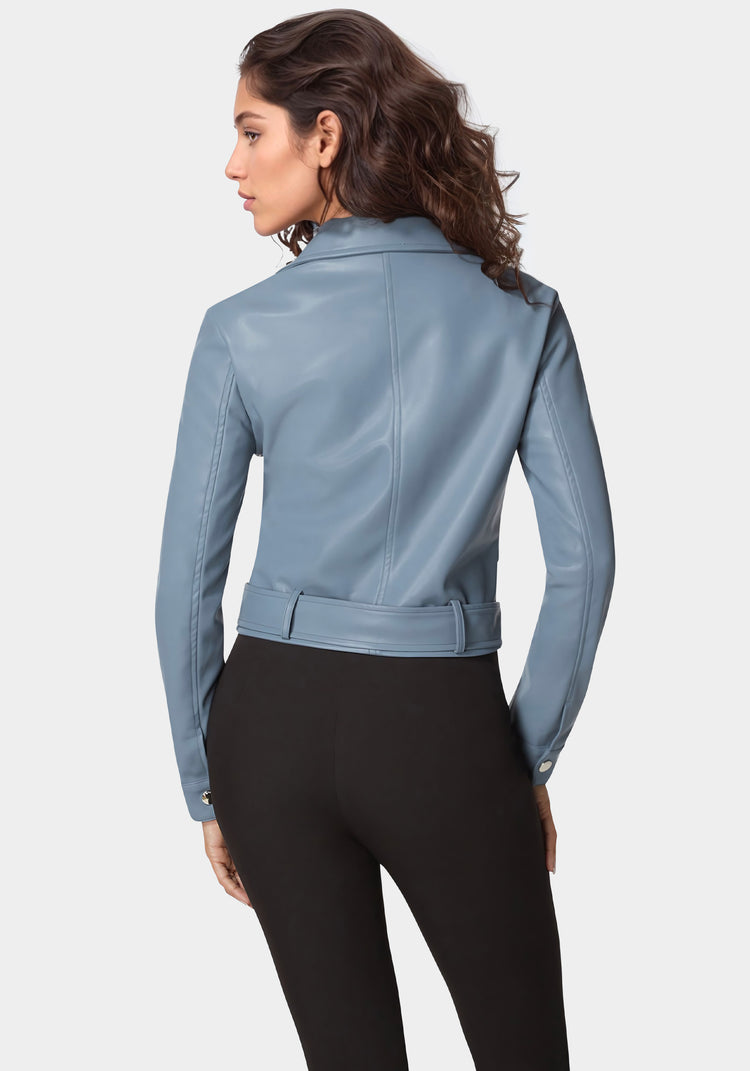 Vegan Leather Zipper Detail Moto Jacket