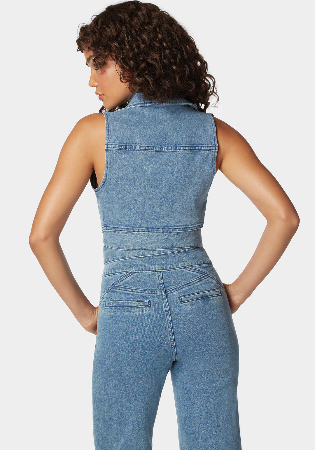 Na Kd Denim Wrap Jumpsuit D Ring Belt Denim Wrap Top – Bebe