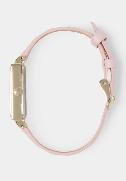 ♡bebe♡　0912 Baby Pink Quilted Strap Watch With Crystal Bezel | bebe