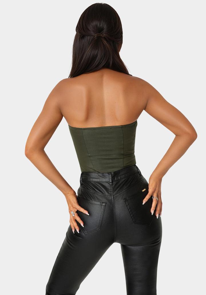 Mock Neck Halter Coated Knit Bodysuit