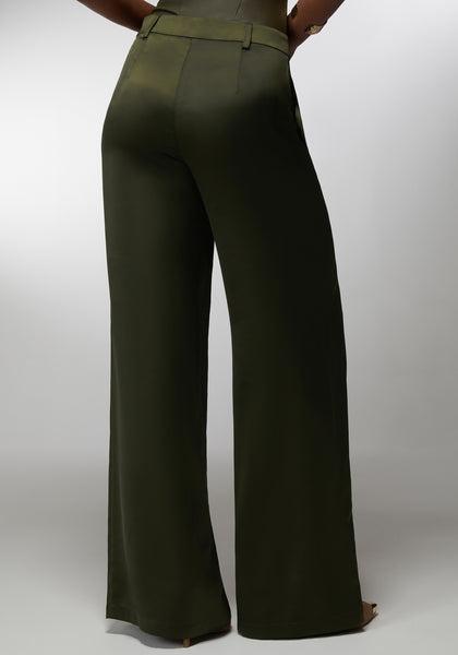 High Waist Satin Ultra Wide Leg Pant | bebe