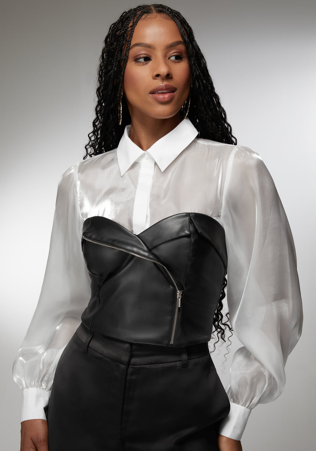 Symmetric Zipper Vegan Leather Corset – bebe - Main Image