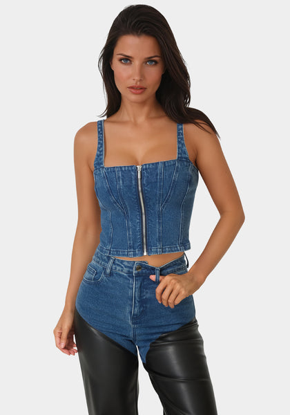Zip Front Denim Bustier – bebe
