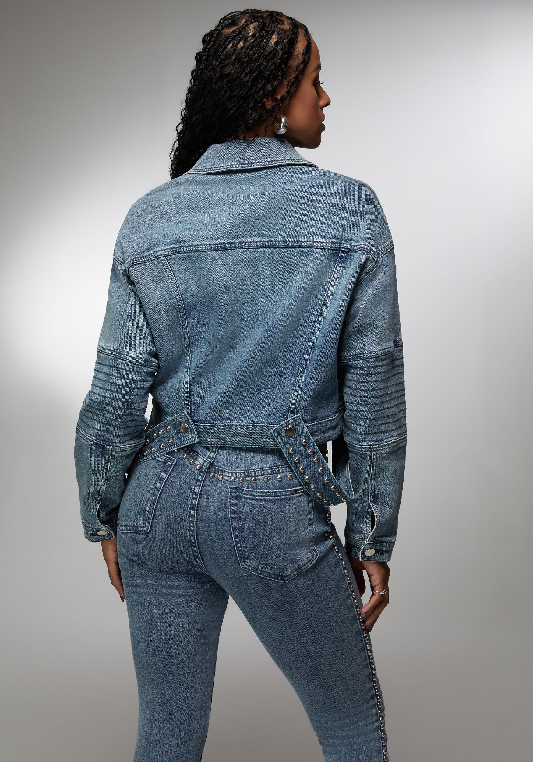 Drop Shoulder Studded Denim Jacket – bebe