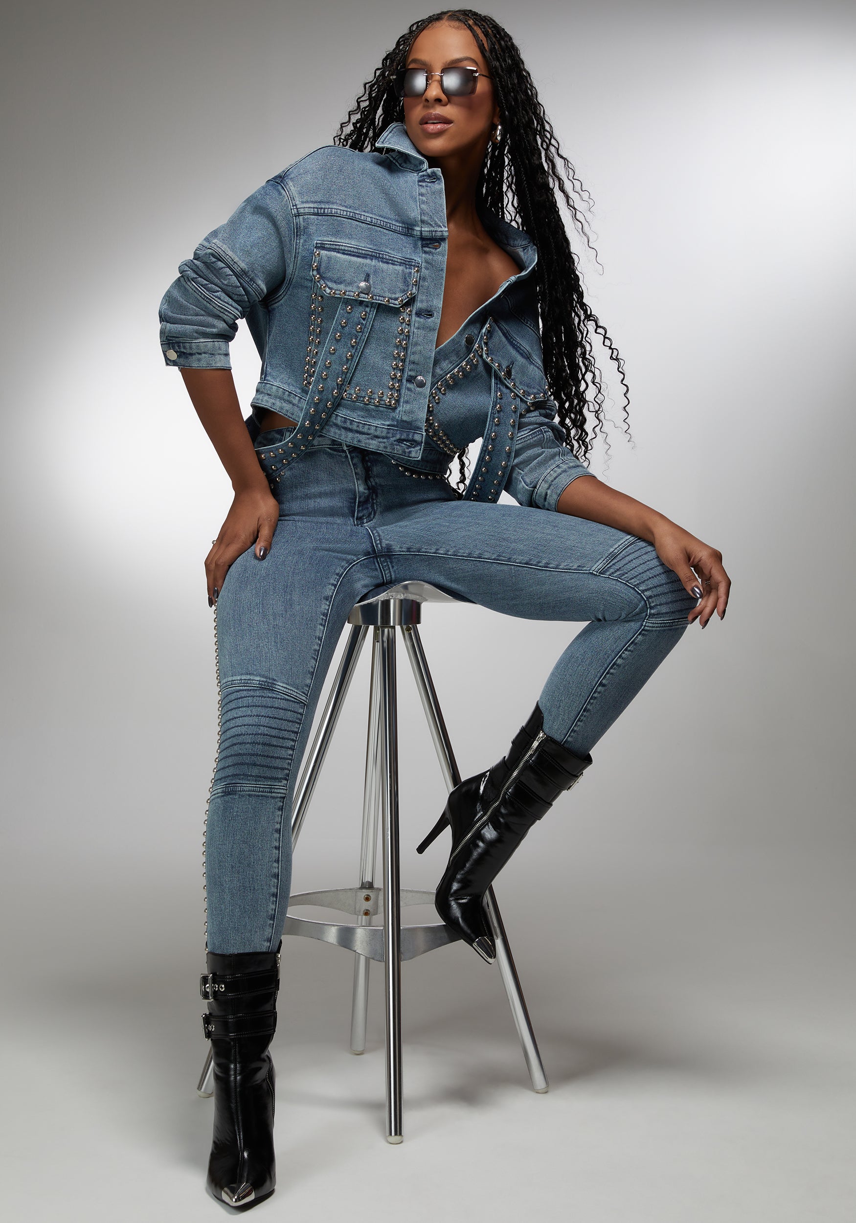 Drop Shoulder Studded Denim Jacket – bebe