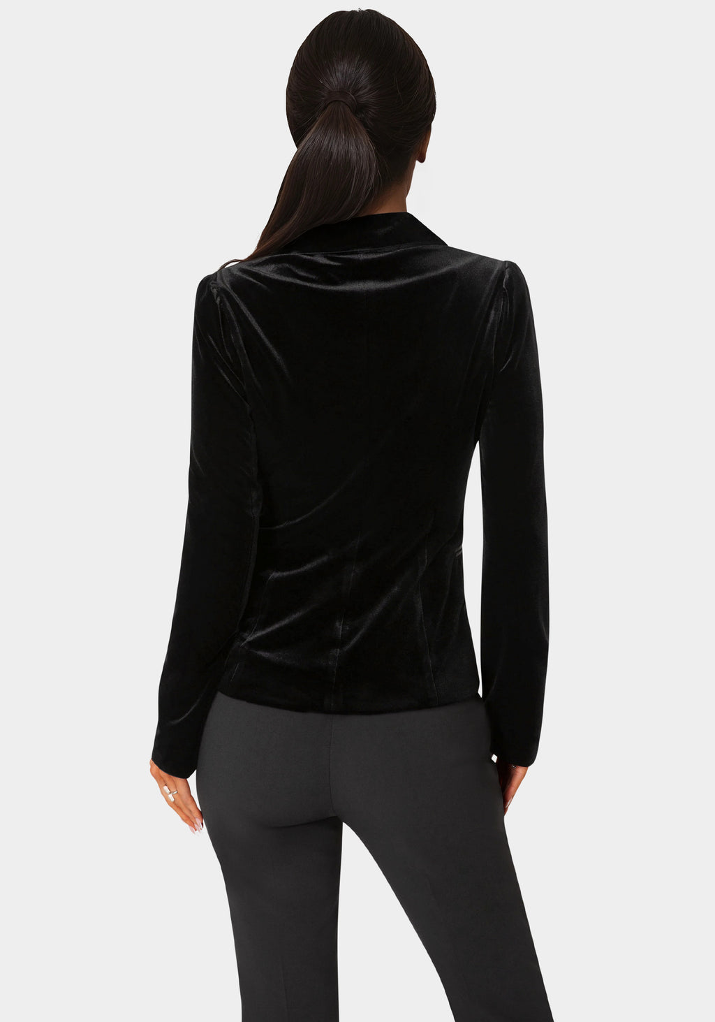 Back View-Corset Illusion Velour & Organza Tailored Blazer-Black
