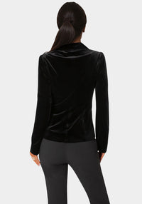 Back View-Corset Illusion Velour & Organza Tailored Blazer-Black