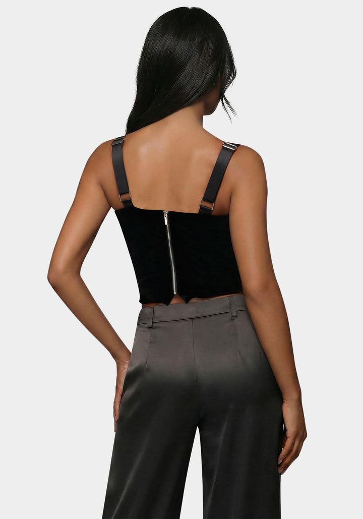 Back View-Velour & Satin Detail Corset-Black
