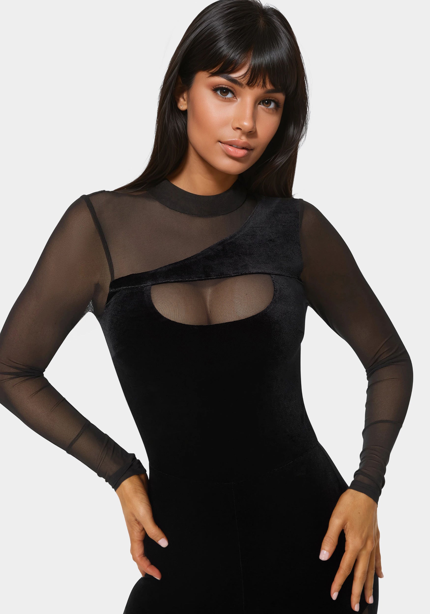 Combo Velour and Mesh Catsuit – bebe