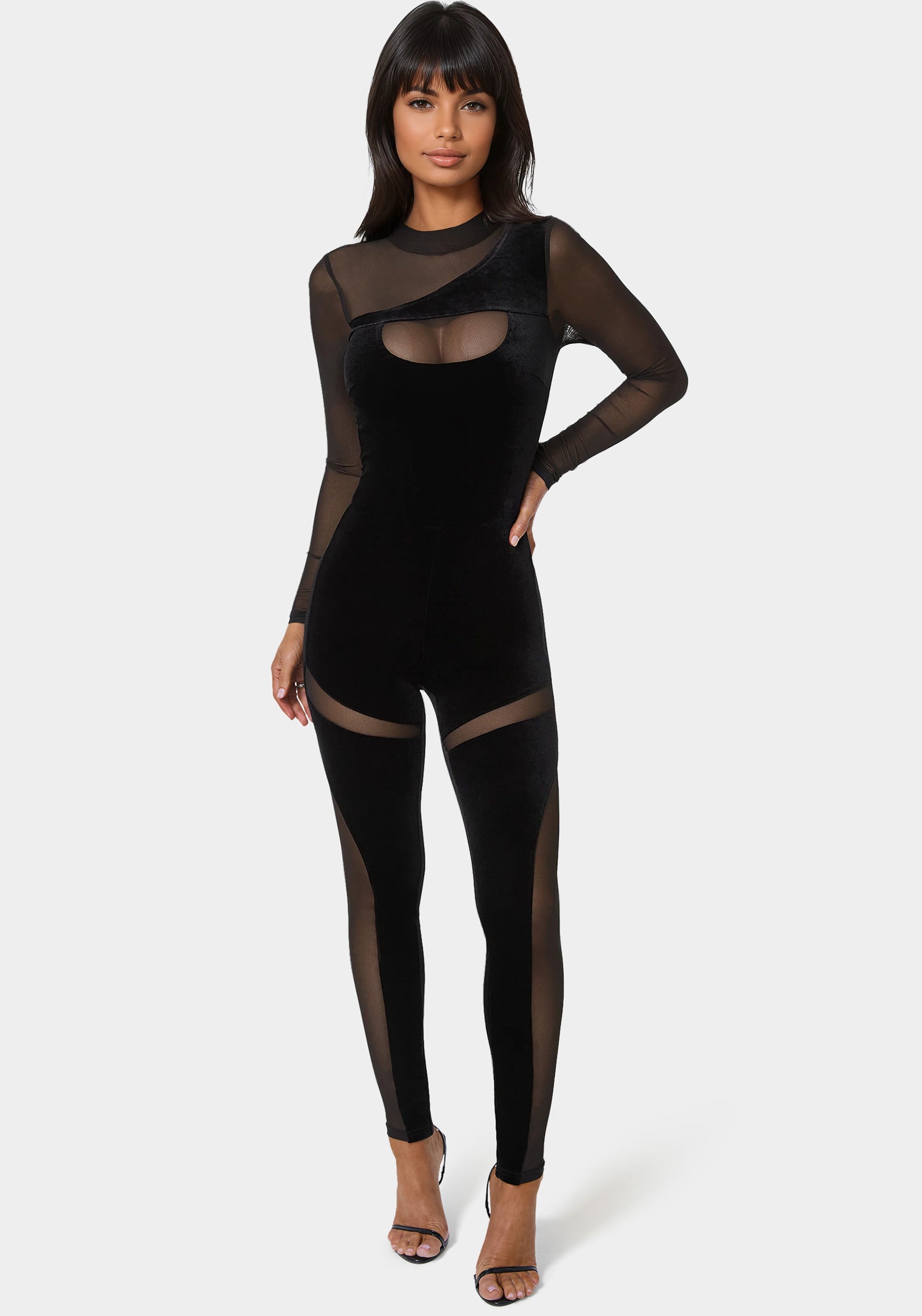トップス fetico MESH COMBINED VELOUR BODYSUIT FETICO(フェティコ)のSHEER PANELED VELOUR BODYSUIT(トップス)の通販