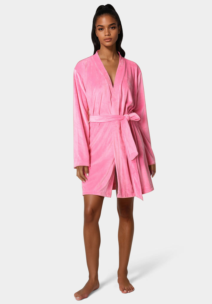 Velour Robe With Pearl Stud
