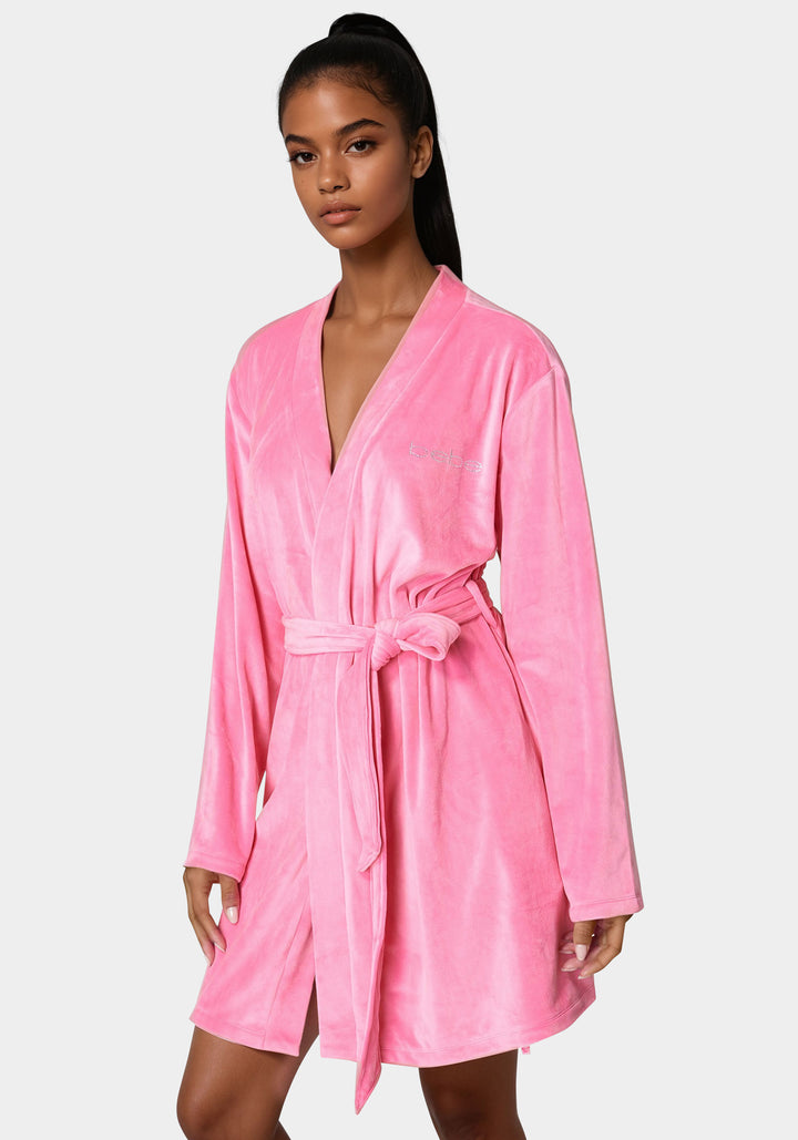 Velour Robe With Pearl Stud