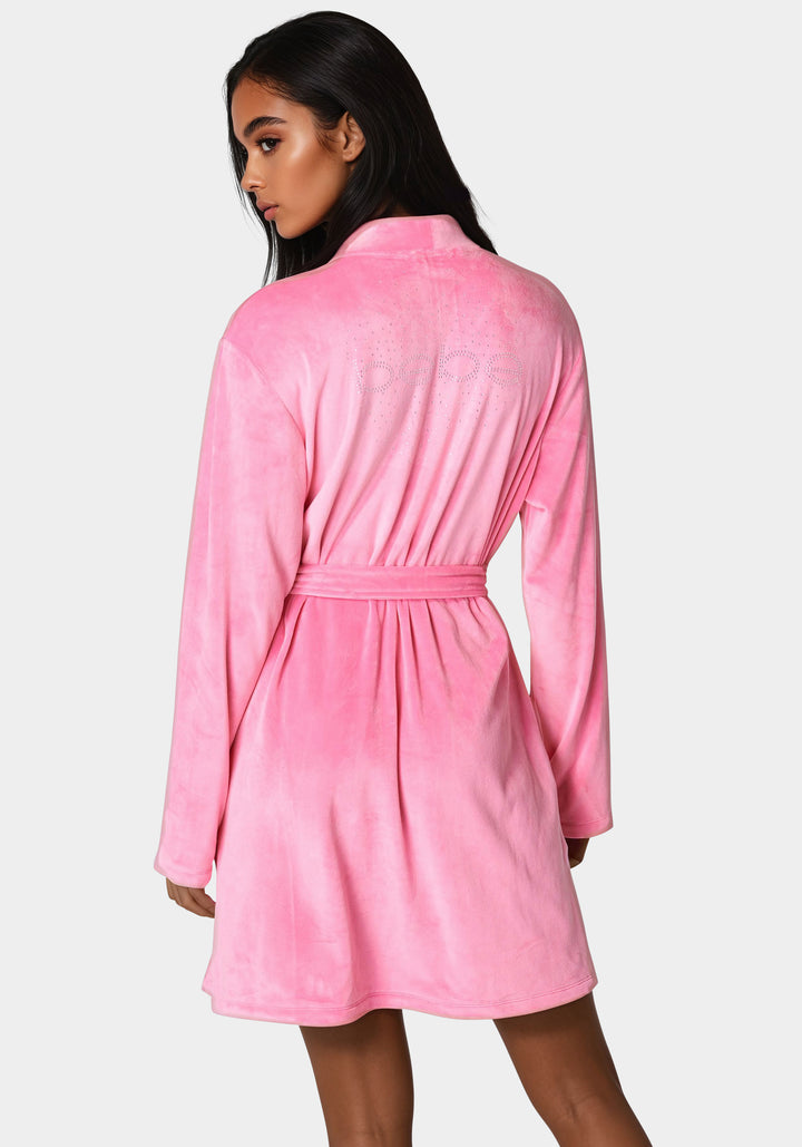 Velour Robe With Pearl Stud