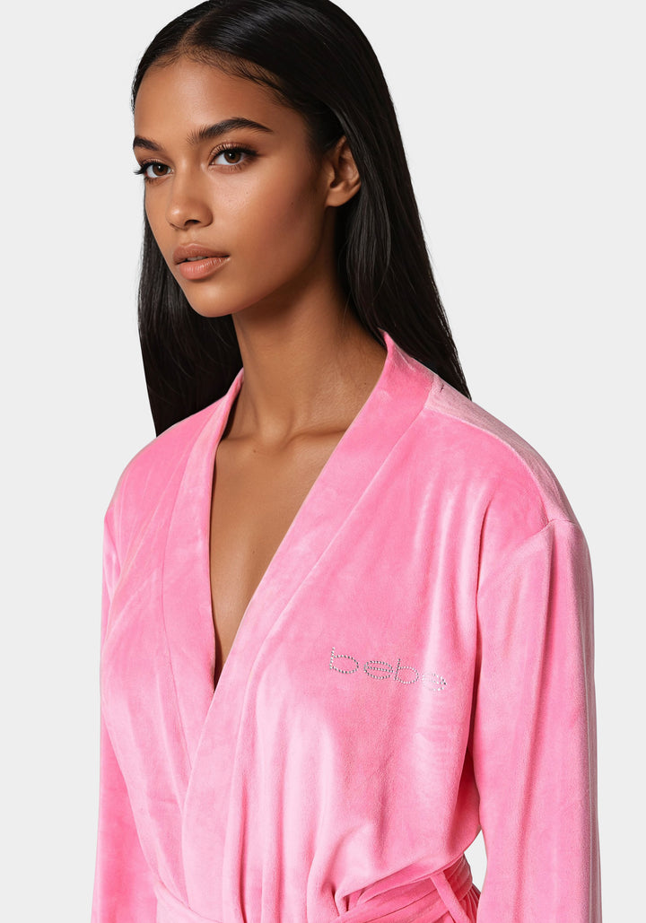 Velour Robe With Pearl Stud