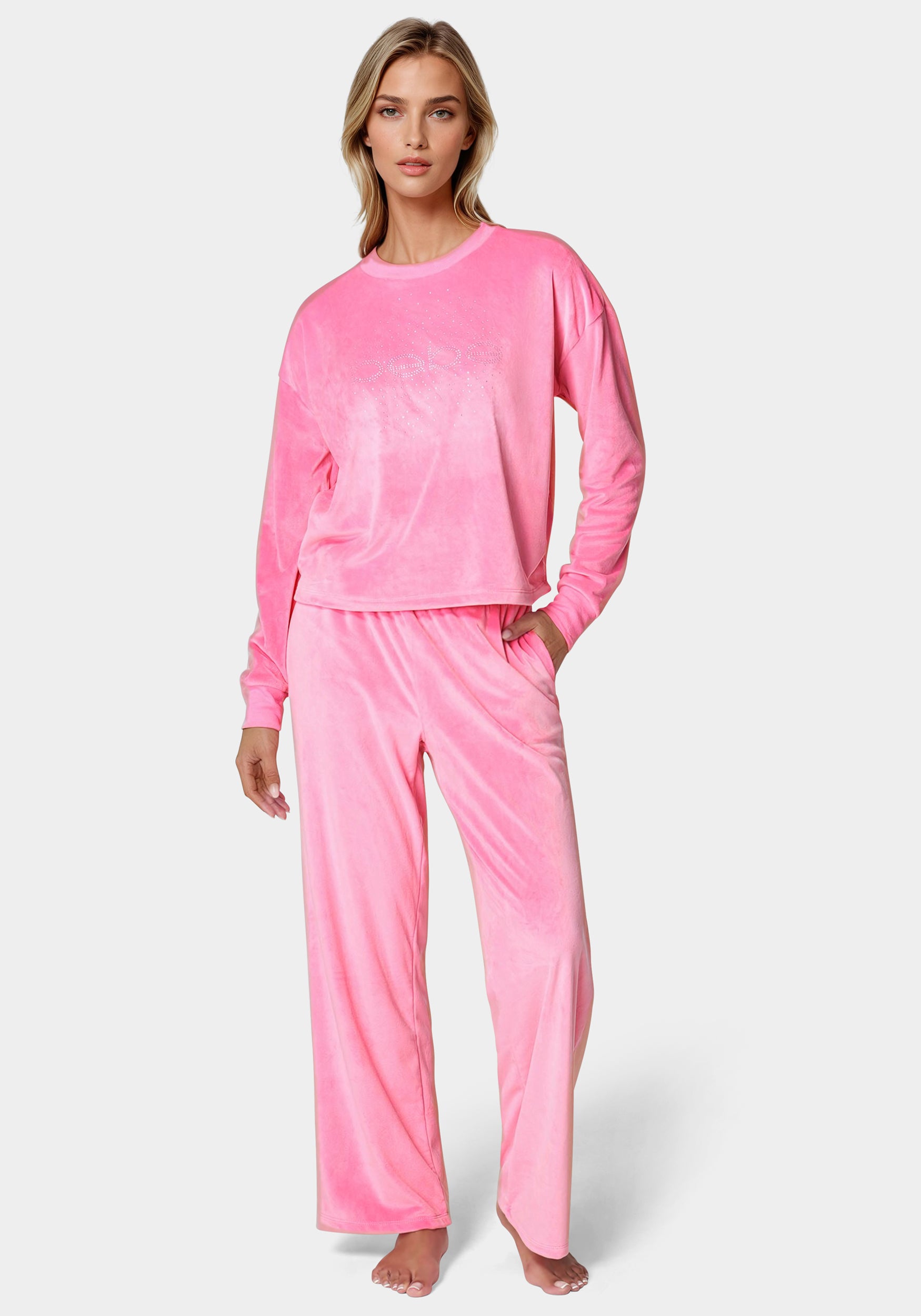 2pc Velour Lounge Pajama Set with Rhinestones – bebe