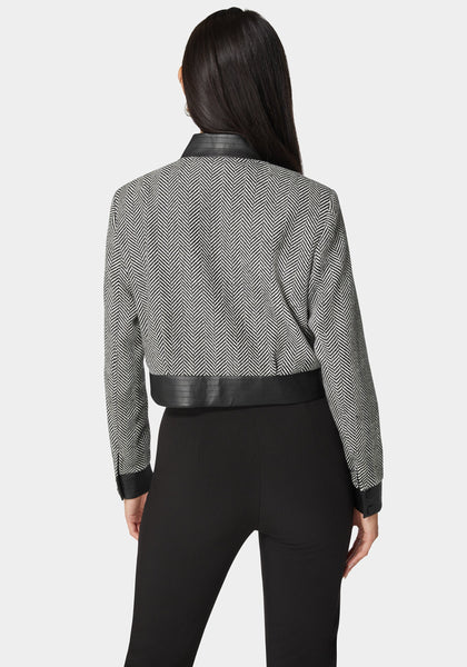 Vegan Leather Detail Novelty Chevron Jacket | bebe
